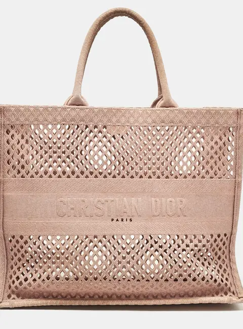 Dior Old Rose Mesh Embroidered Canvas Large Book Tote