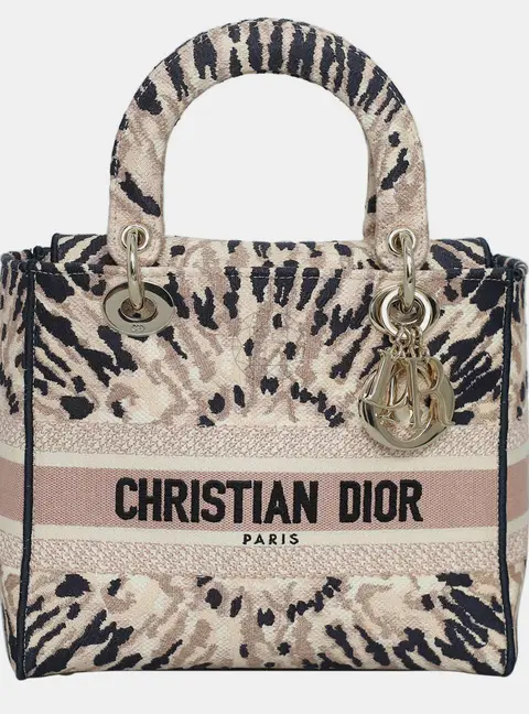 Christian Dior Lady D-Lite Medium Multicolor Embroidery Canvas Top Handle Bag