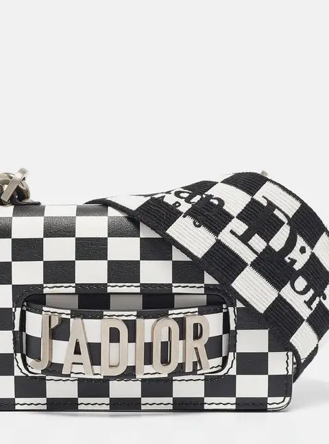 Dior Black/White Leather Mini Checkered J'Adior Crossbody Bag