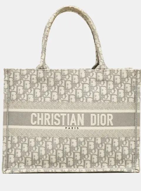 Dior Grey Oblique Embroidered Canvas Medium Book Tote