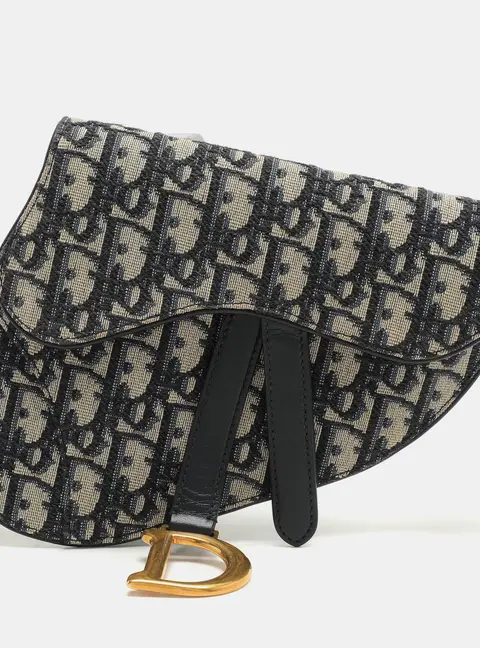 Dior Blue/Black Oblique Canvas and Leather Saddle Belt Bag