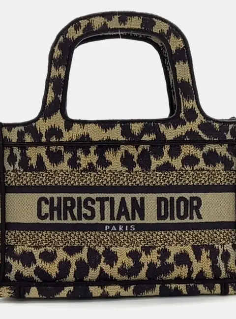 Christian Dior Book Tote Mini Beige Black Mizza Embroidered Canvas Top Handle Bag