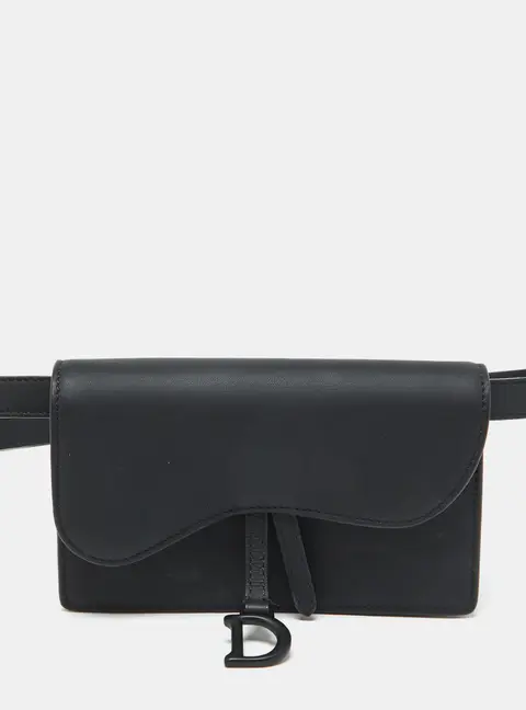 Dior Black Leather Saddle Flap Belt Bag