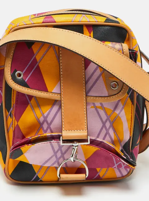 Dior Multicolor Graphic Printed Fabric and Leather Shoulder Bag