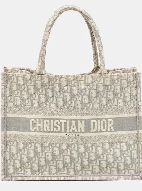 Dior Grey Oblique Embroidered Canvas Medium Book Tote