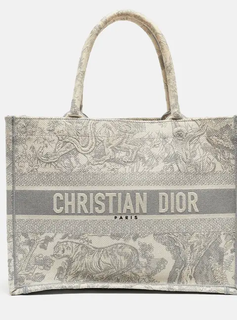 Dior Grey/White Embroidered Toile de Jouy Canvas Medium Book Tote