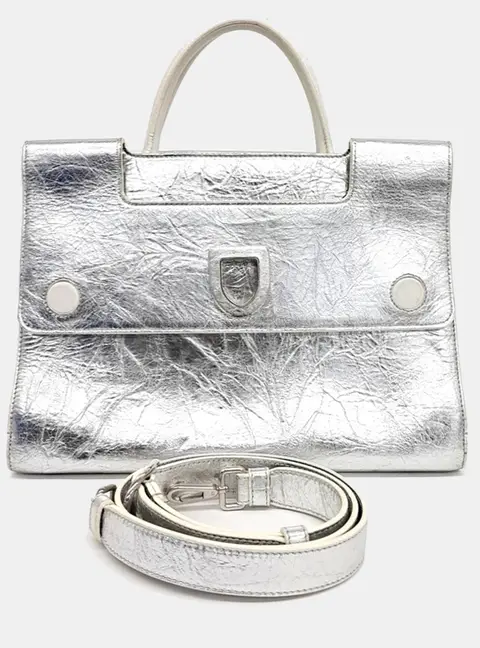 Dior Silver Laminated Leather Medium Diorever Bag