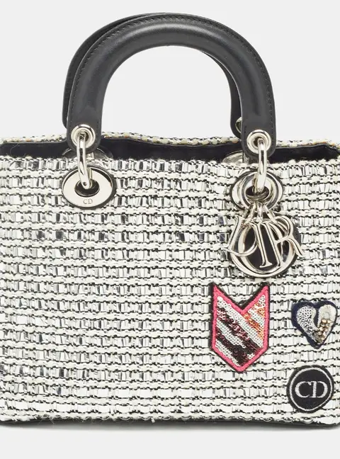 Dior Black/Silver Tweed and Leather Small Diorissimo Patch Tote