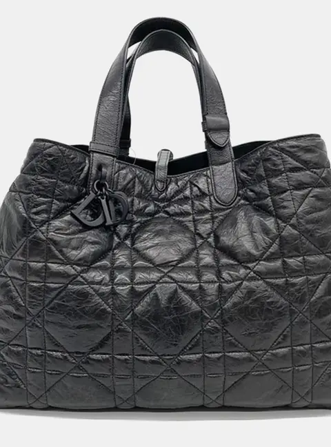 Dior Toujours Large Black Leather Top Handle Bag
