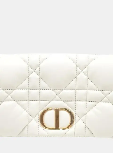 Christian Dior Caro Small White Leather Wallet On Chain Bag