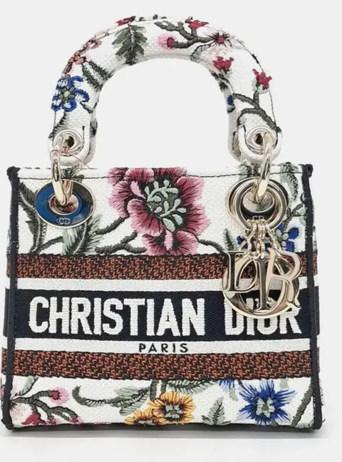 Christian Dior Lady D-Lite Mini Multicolor Embroidered Canvas Top Handle Bag