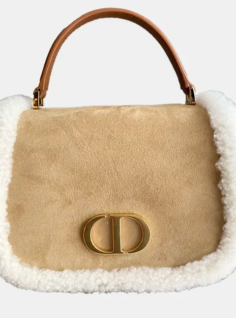 Dior Montaigne 30 Beige Suede White Shearling Shoulder Bag