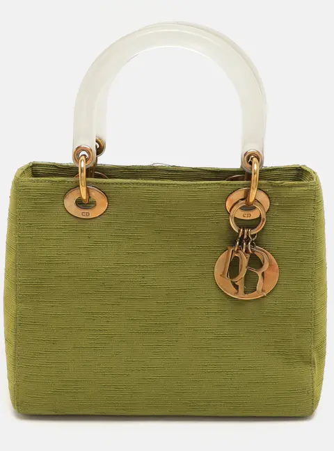Dior Green Fabric Medium Vintage Lady Dior Tote