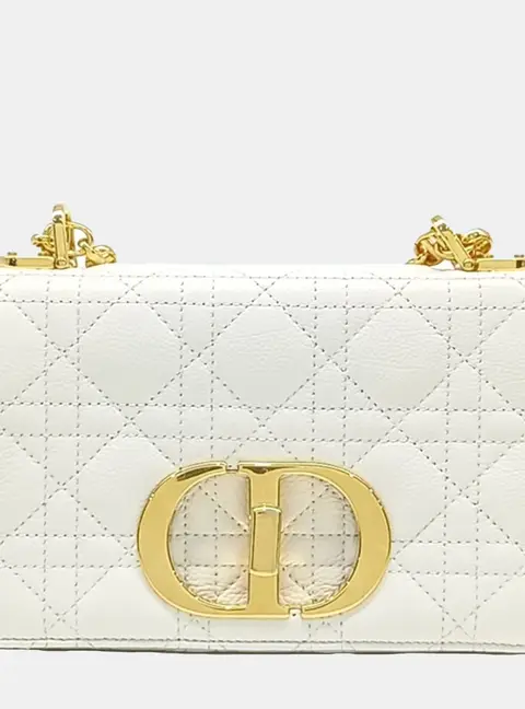 Dior Caro Small White Quilted Leather Shoulder Bag