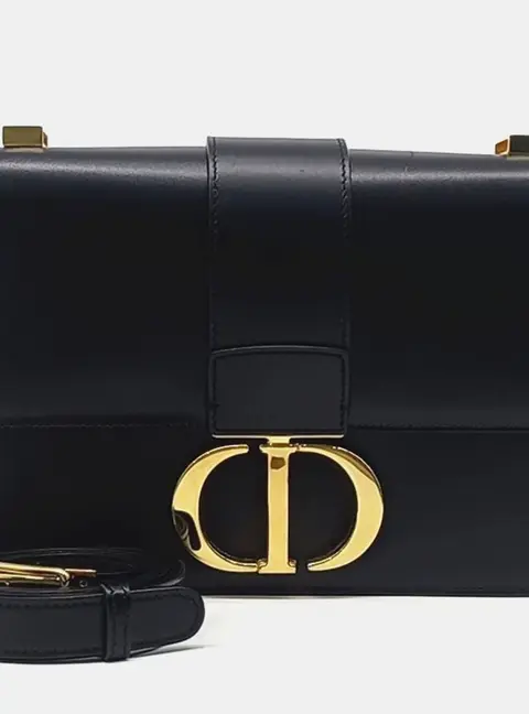 Dior 30 Montaigne Medium Black Box Calfskin Leather Shoulder Bag