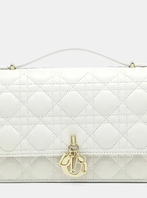Dior Miss Dior White Cannage Quilted Leather Top Handle Bag