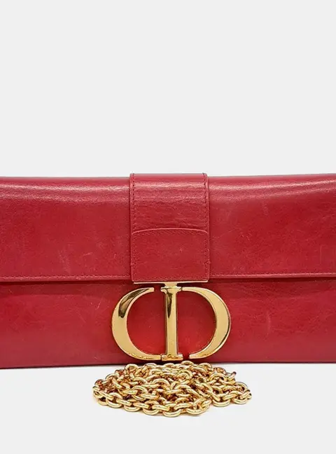 Dior Red Leather 30 Montaine Chain Clutch and Crossbody bag