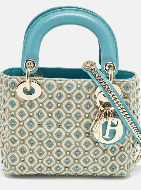 Dior Lady Dior XS Blue Crystals, Fabric and Leather Tote Bag