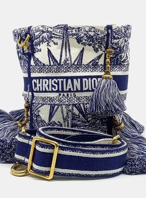 Dior Blue White Canvas D-BUBBLE Bucket Bag Small