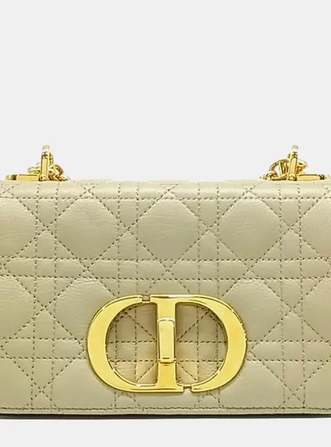 Dior Caro Small Beige Calfskin Leather Shoulder Bag