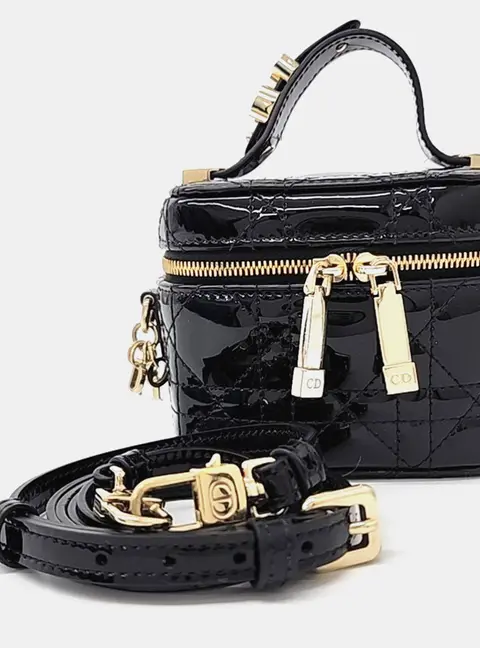 Dior Black Patent Leather Cannage Micro Vanity Bag