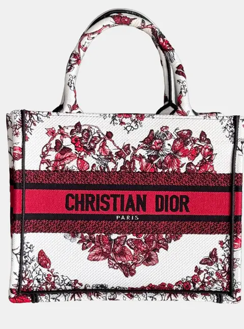 Dior Book Tote Small White Red Canvas Tote Bag