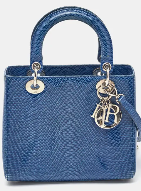 Dior Blue Lizard Leather Medium Lady Dior Tote