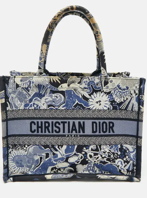 Dior Navy Blue Embroidered Canvas Zodiac Fantastico Book Tote
