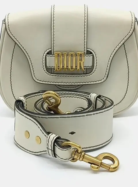Dior White Leather Defense Saddle Bag