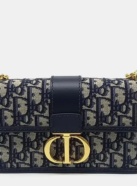 Christian Dior 30 Montaigne East-West Mini Navy Blue Oblique Canvas Shoulder Bag