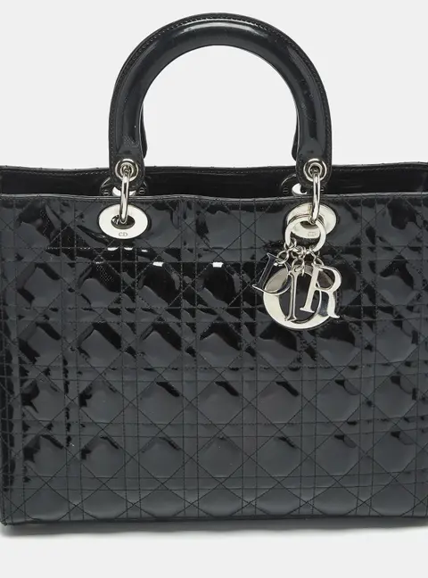 Dior Lady Dior Large Black Patent Leather Tote Bag