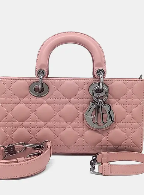 Dior Lady D-Joy Medium Pink Lambskin Leather Top Handle Bag