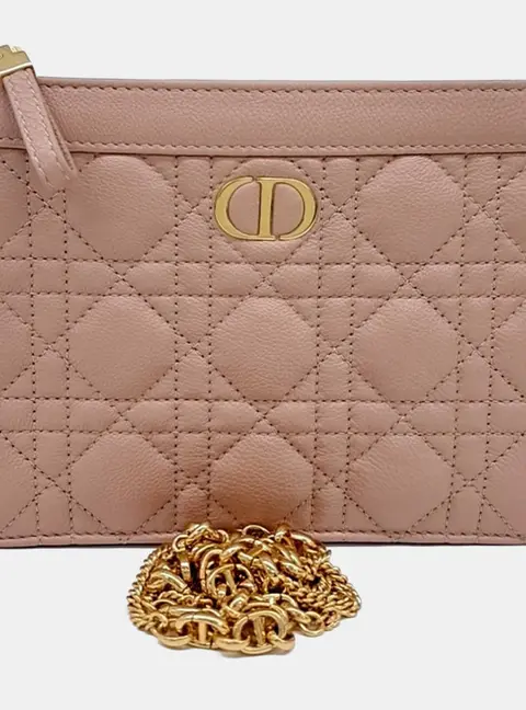 Dior Pink Leather Caro Chain Zipper Pouch and Crossbody Bag