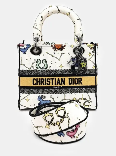 Dior Lady D-Lite Medium Multicolor Fabric Top Handle Bag