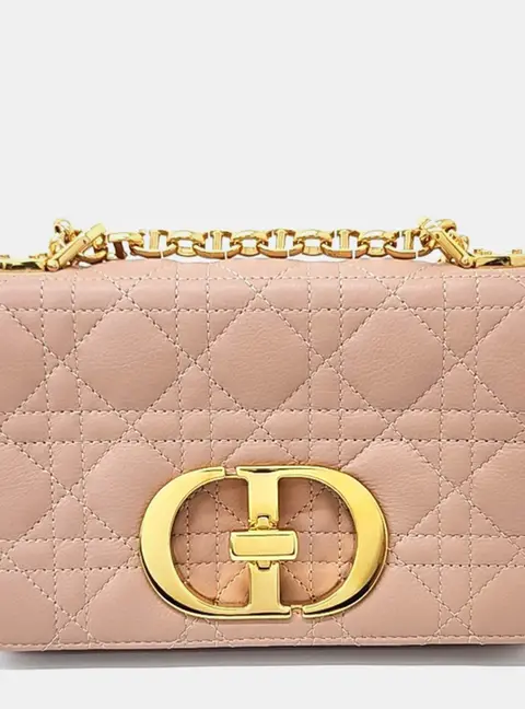 Dior Pink/Beige Leather Caro Small Shoulder Bag