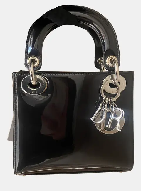 Dior Lady Dior Mini Black Patent Leather Top Handle Bag