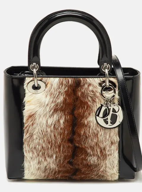 Dior Lady Dior Medium Multicolor Calf Hair and Leather Tote Bag