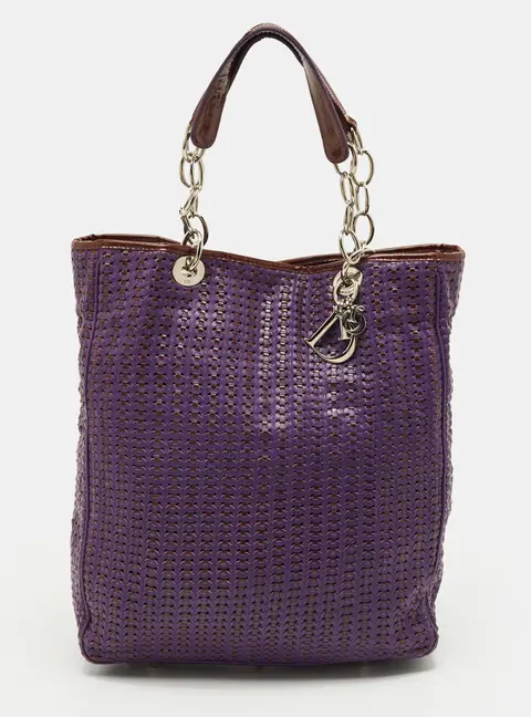 Dior Soft Lady Dior Large Purple Woven Leather and Patent Leather Tote