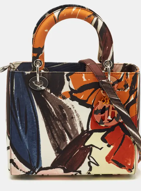 Dior Lady Dior Medium Multicolor Graffiti Satin Tote