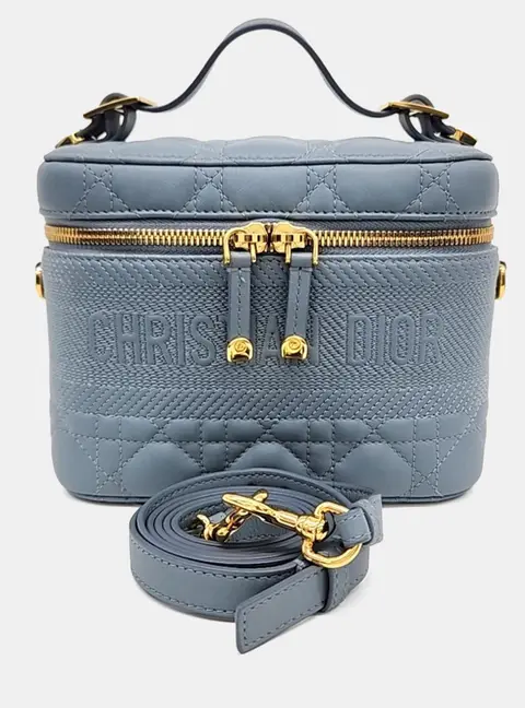 Dior Travel Vanity Case Blue Leather Top Handle Bag