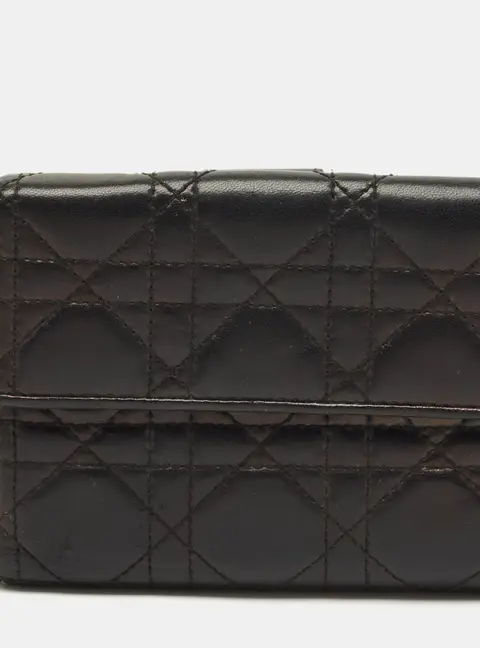 Dior Lady Dior Black Cannage Leather French Wallet