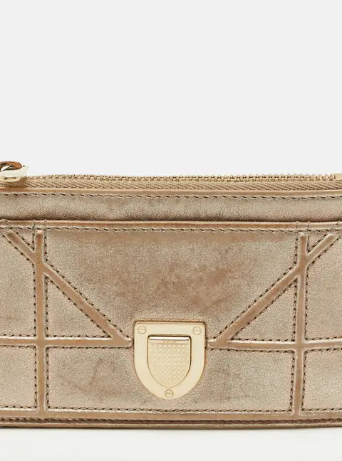 Dior Diorama Metallic Leather Zip Card Holder