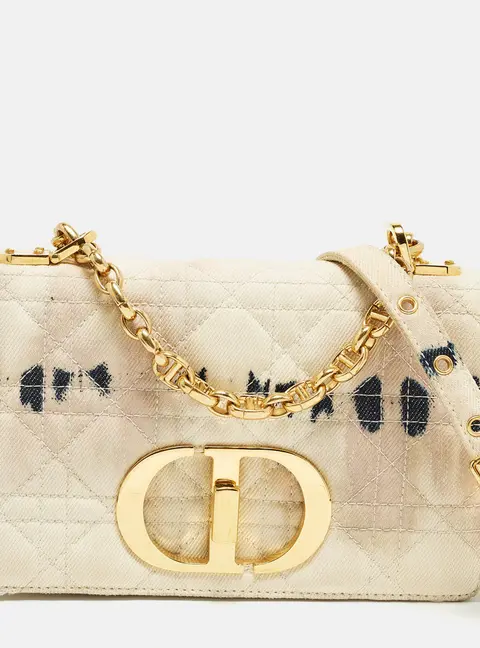 Dior Tie Caro Small Off White Cannage Denim Shoulder Bag