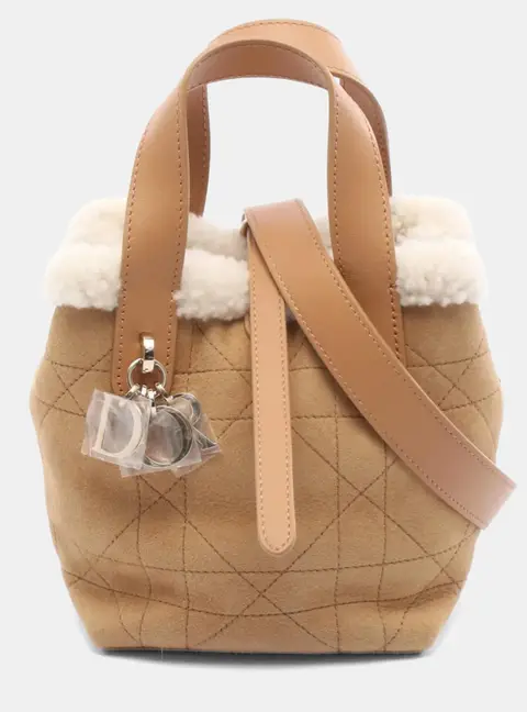 Dior Dioralps Toujours Nano Brown White Mouton Leather Tote Bag