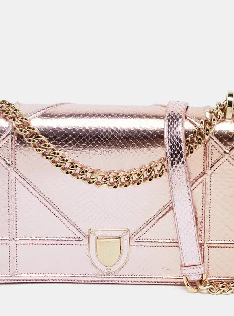 Dior Diorama Medium Metallic Pink Snakeskin Shoulder Bag