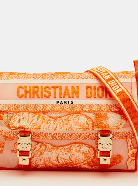Dior Diorcamp Small Neon Orange/White Canvas Shoulder Bag