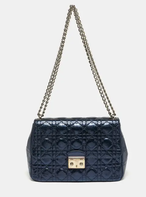 Dior Miss Dior Chain Metallic Blue Cannage Aged Leather Flap Bag