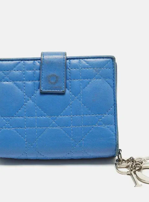 Dior Lady Dior Flap Blue Cannage Leather Compact Wallet