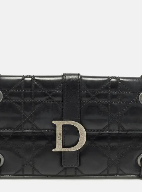 Dior D Logo Black CannageLeather Continental Wallet