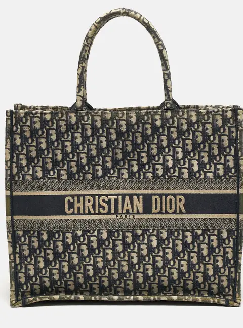 Dior Book Large Blue Oblique Embroidered Canvas Tote